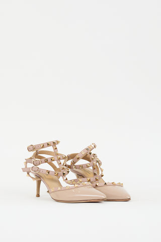 Valentino Beige Patent Rockstud Caged Pump