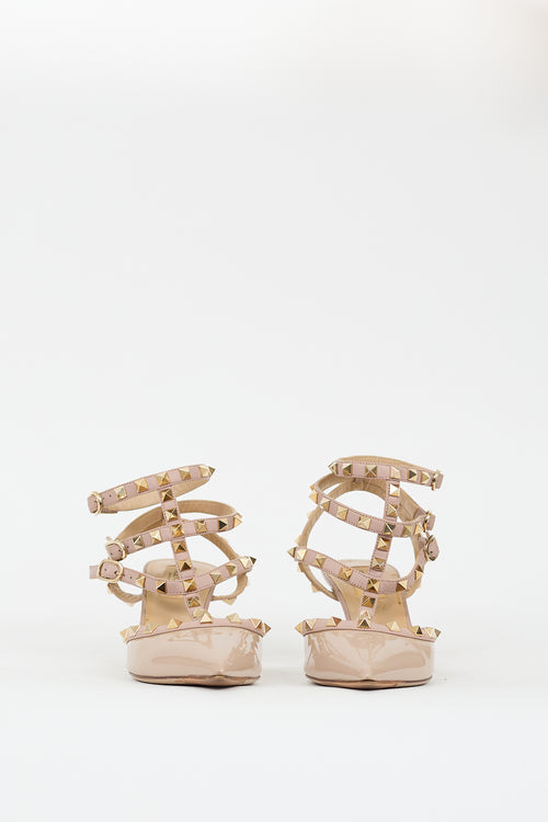 Valentino Beige Patent Rockstud Caged Pump