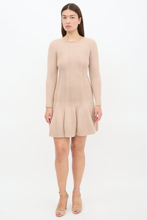 Valentino Beige Wool Knit Godet Midi Dress