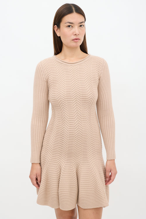 Valentino Beige Wool Knit Godet Midi Dress