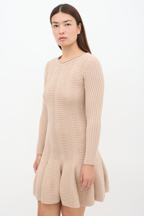 Valentino Beige Wool Knit Godet Midi Dress