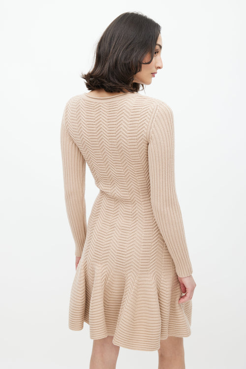 Valentino Beige Wool Ruffled Knit Dress
