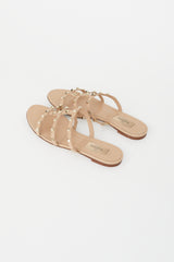 Valentino Beige Leather Rockstud Slide