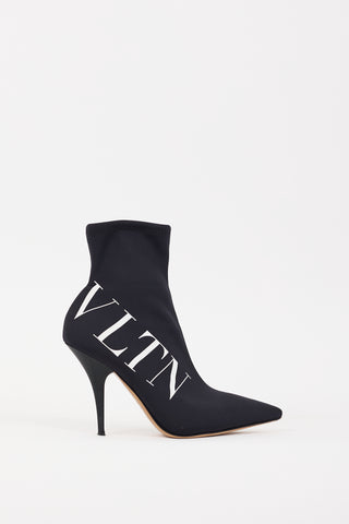 Valentino Black & White VLTN Logo Sock Boot