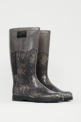 Valentino Black & Beige Lace Print Rubber Boot