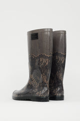 Valentino Black & Beige Lace Print Rubber Boot