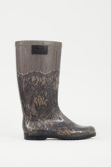 Valentino Black & Beige Lace Print Rubber Rain Boot