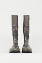 Valentino Black & Beige Lace Print Rubber Rain Boot