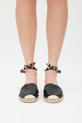 Valentino Black & Beige Rock Stud Espadrille Sandal