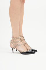 Valentino Black & Beige Rockstud Cage Heel