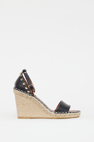 Valentino Black & Beige Rockstud Wedge Sandal