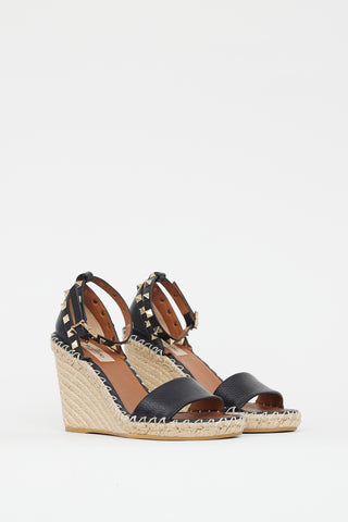 Valentino Black & Beige Rockstud Wedge Sandal