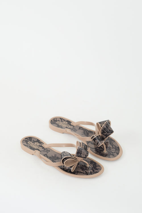 Valentino Black & Brown Rubber Bow Sandal