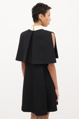 Valentino Black & Cream Wool Cape Overlay Dress