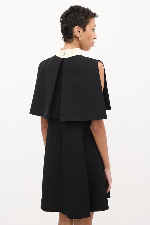 Valentino Black & Cream Wool Cape Overlay Dress