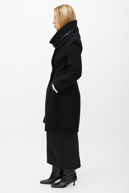 Ermanno Scervino Black Wool Stitch Collar Coat