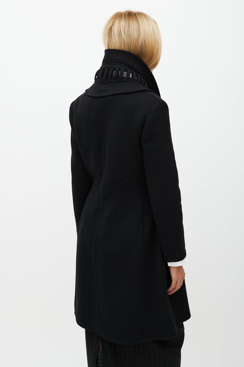 Ermanno Scervino Black Wool Stitch Collar Coat