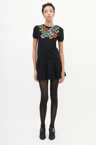 Valentino Black Embroidered Flounce Dress