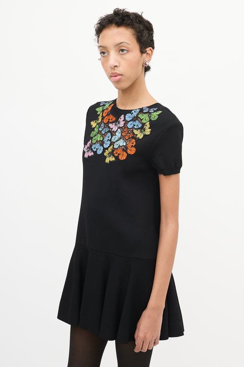 Valentino Black Embroidered Flounce Dress