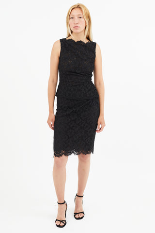 Valentino Black Eyelet Lace Ruched Top & Skirt Co-Ord Set