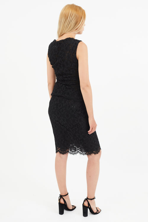 Valentino Black Eyelet Lace Ruched Top & Skirt Co-Ord Set