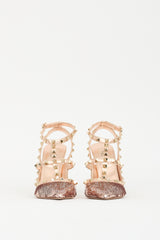 Valentino Pink Leather & Sequined Rockstud Caged Pump