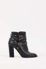 Valentino Black & Gold Leather Rockstud Boots