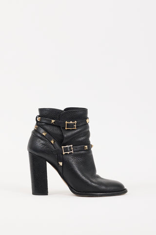 Valentino Black & Gold Leather Rockstud Boots