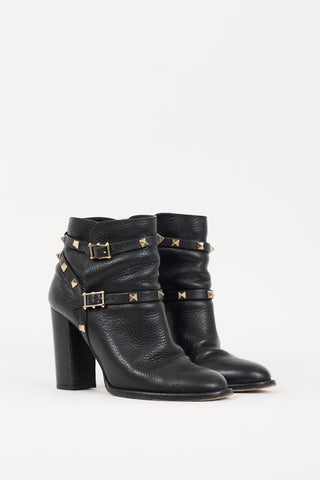 Valentino Black & Gold Leather Rockstud Boots