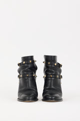 Valentino Black & Gold Leather Rockstud Boots