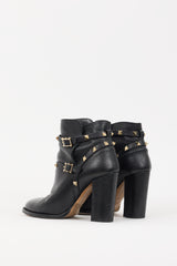 Valentino Black & Gold Leather Rockstud Boots