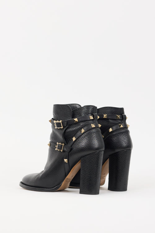 Valentino Black & Gold Leather Rockstud Boots