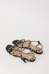 Valentino Black & Gold Leather Rockstud Caged Sandal
