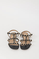 Valentino Black & Gold Leather Rockstud Caged Sandal