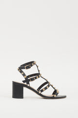 Valentino Black & Gold Leather Rockstud Sandal