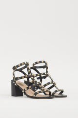 Valentino Black & Gold Leather Rockstud Sandal