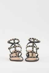 Valentino Black & Gold Leather Rockstud Sandal