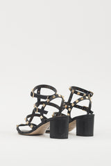 Valentino Black & Gold Leather Rockstud Sandal