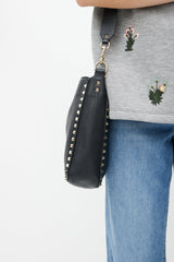 Valentino Black & Gold Rockstud Flip Lock Leather Bag