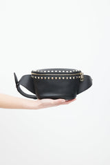 Valentino Black & Gold Rockstud Leather Belt Bag