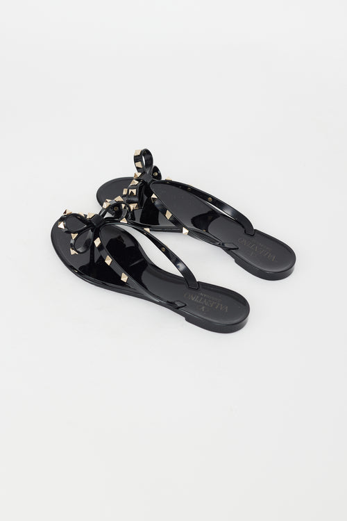 Valentino Black Rubber Rockstud Bow Sandal