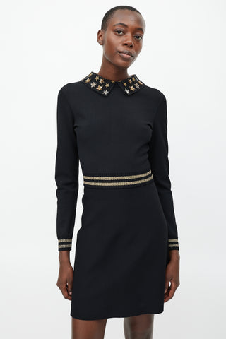 Valentino Black & Gold Sequin Star Collar Dress