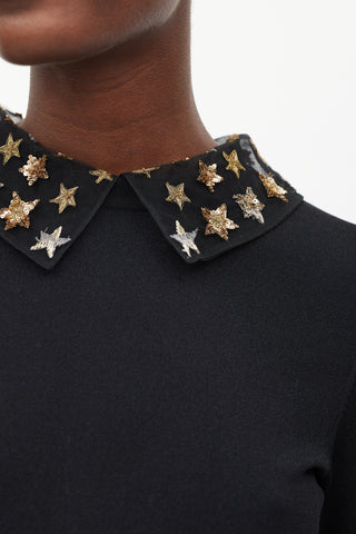 Valentino Black & Gold Sequin Star Collar Dress