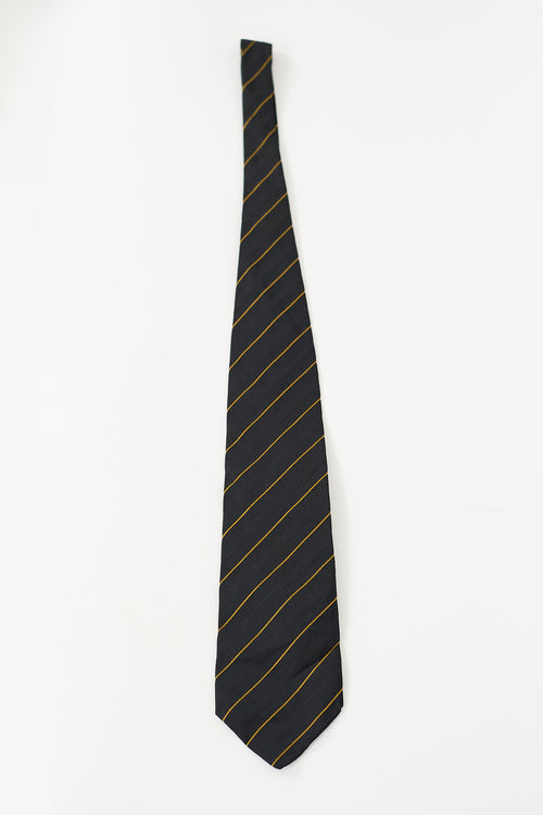 Valentino Black & Gold Silk Diagonal Striped Tie