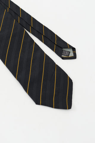 Valentino Black & Gold Silk Diagonal Striped Tie