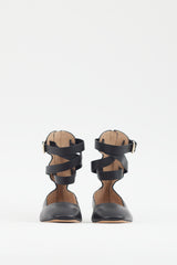 Valentino Black Leather Ankle Strap Flat