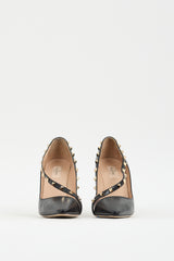 Valentino Black Leather Cross Strap Rockstud Pump
