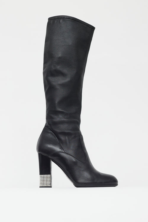 Valentino Black Leather Crystal Heel Boot