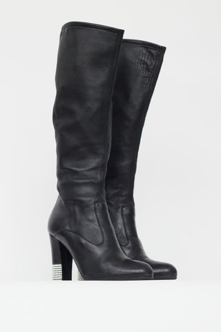 Valentino Black Leather Crystal Heel Boot