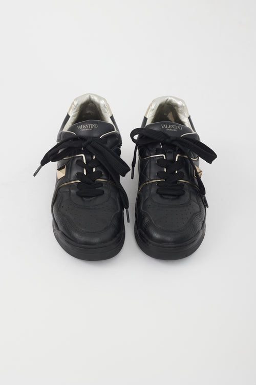 Valentino Black Leather Rockstud Sneaker